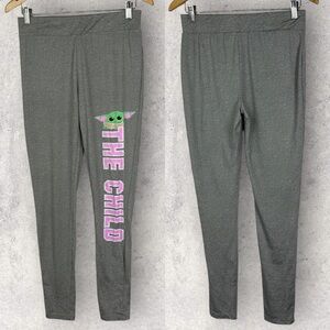 Star Wars Mandalorian The Child Grey Leggings Size Medium High Rise Pant Stretch